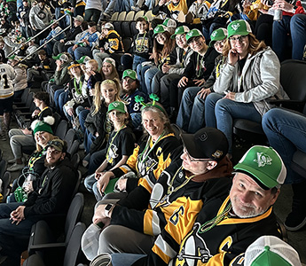 Showing our school pride in Pittsburgh!  The Pittsburgh Penguins always enjoy hearing our cheers.