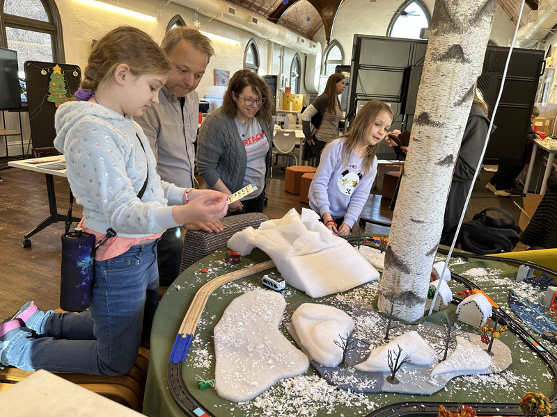 Some of our students were enjoying learning about an electric train model at Fluxspace in Pittsburgh during Computer Science Week.